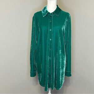 Soft Surroundings Green Velour Button Down Shirt